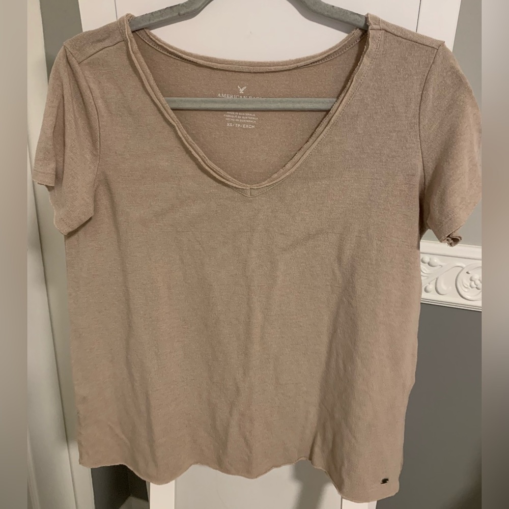 Tan short sleeve v-neck - american eagle